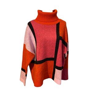 WynneLayers Colorblock L Turtleneck Women Intarsia Sweater Retro Mod Neon